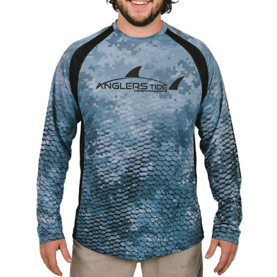 Front view of Plato long sleeve fishing shirt#color_plato-carbon